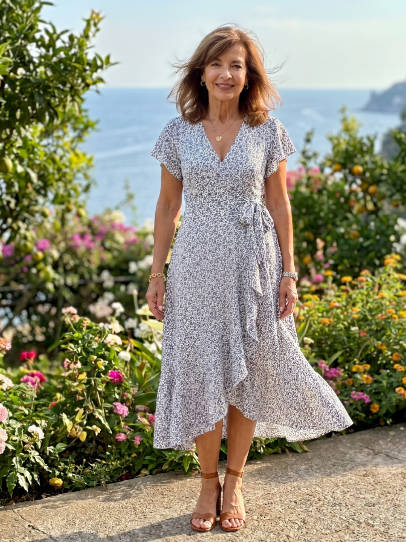 Samore | Floral Wrap Ruffle Midi Dress