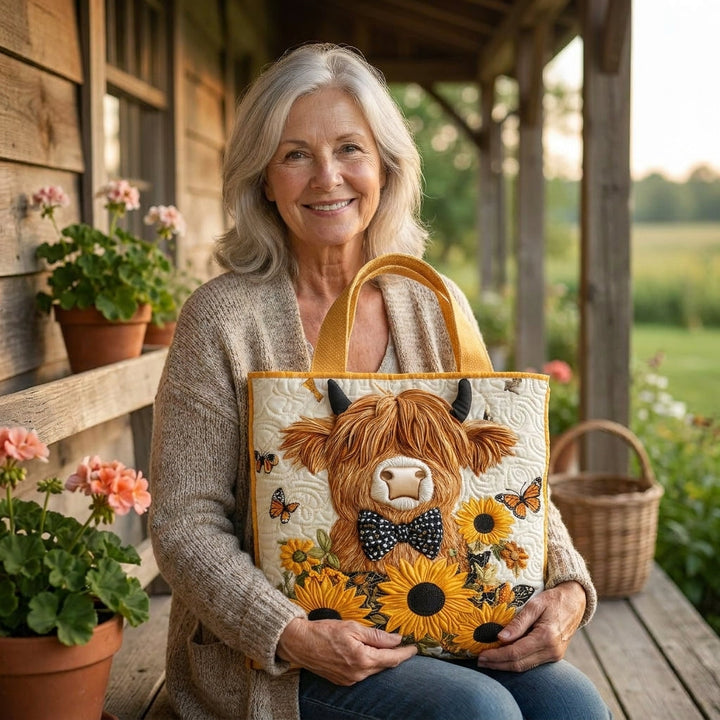 Quilted Bag - Highland Cow with Sunflowers