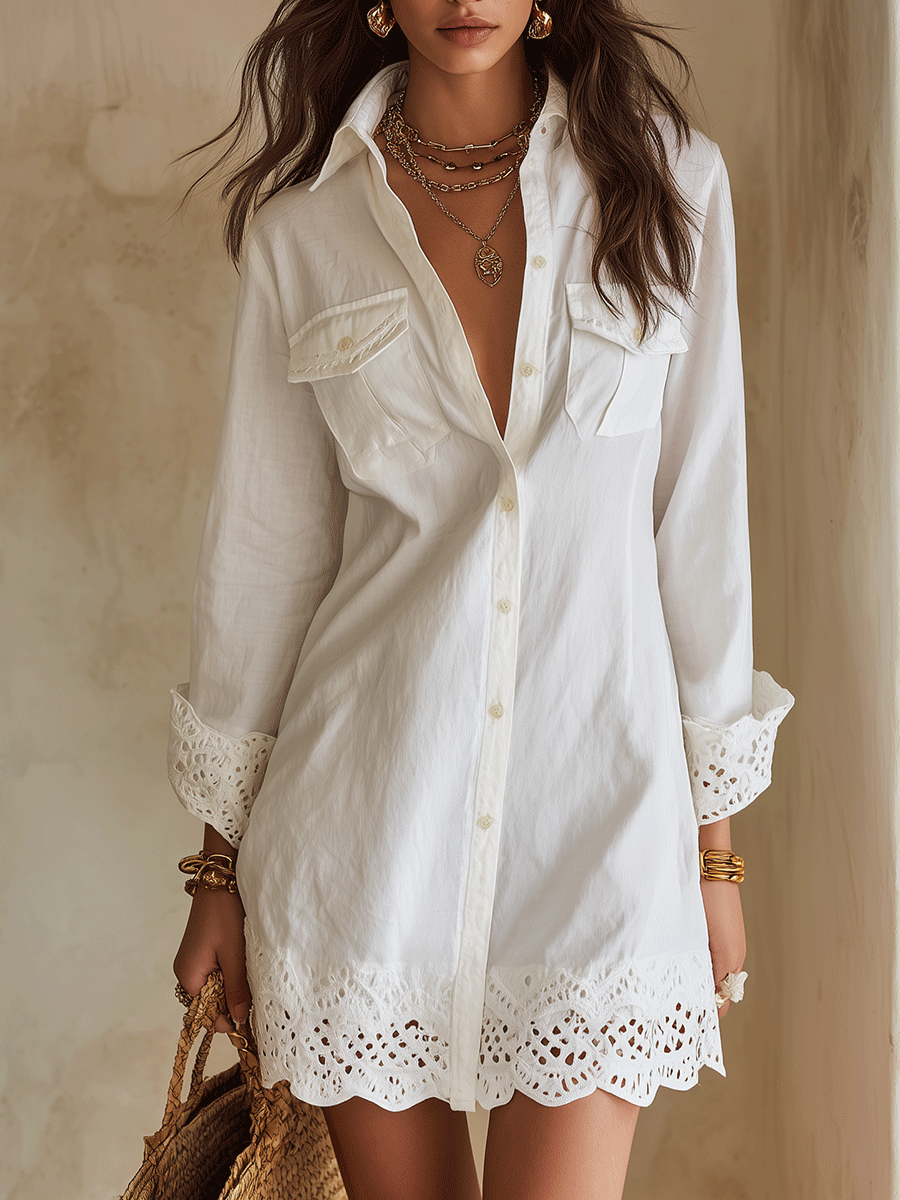 Marisol | Eyelet Hem Shirt Mini Dress
