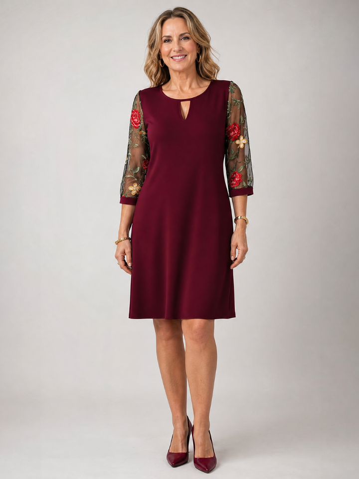 Iyora | Embroidered Mesh Sleeve Mini Dress