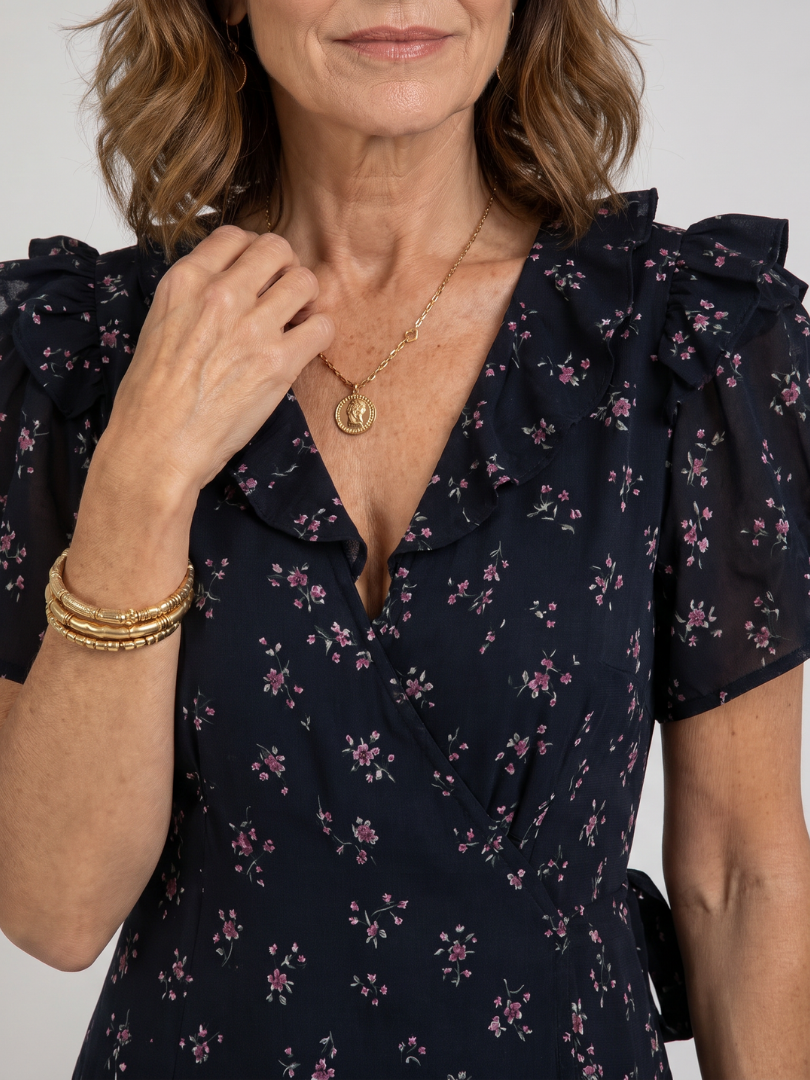 Semifal | Floral Puff Sleeve Ruffle Hem Midi Dress