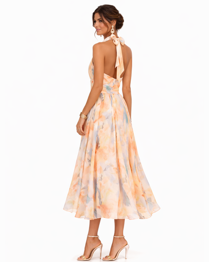 Aurora | Halter Neck Watercolour Print Dress