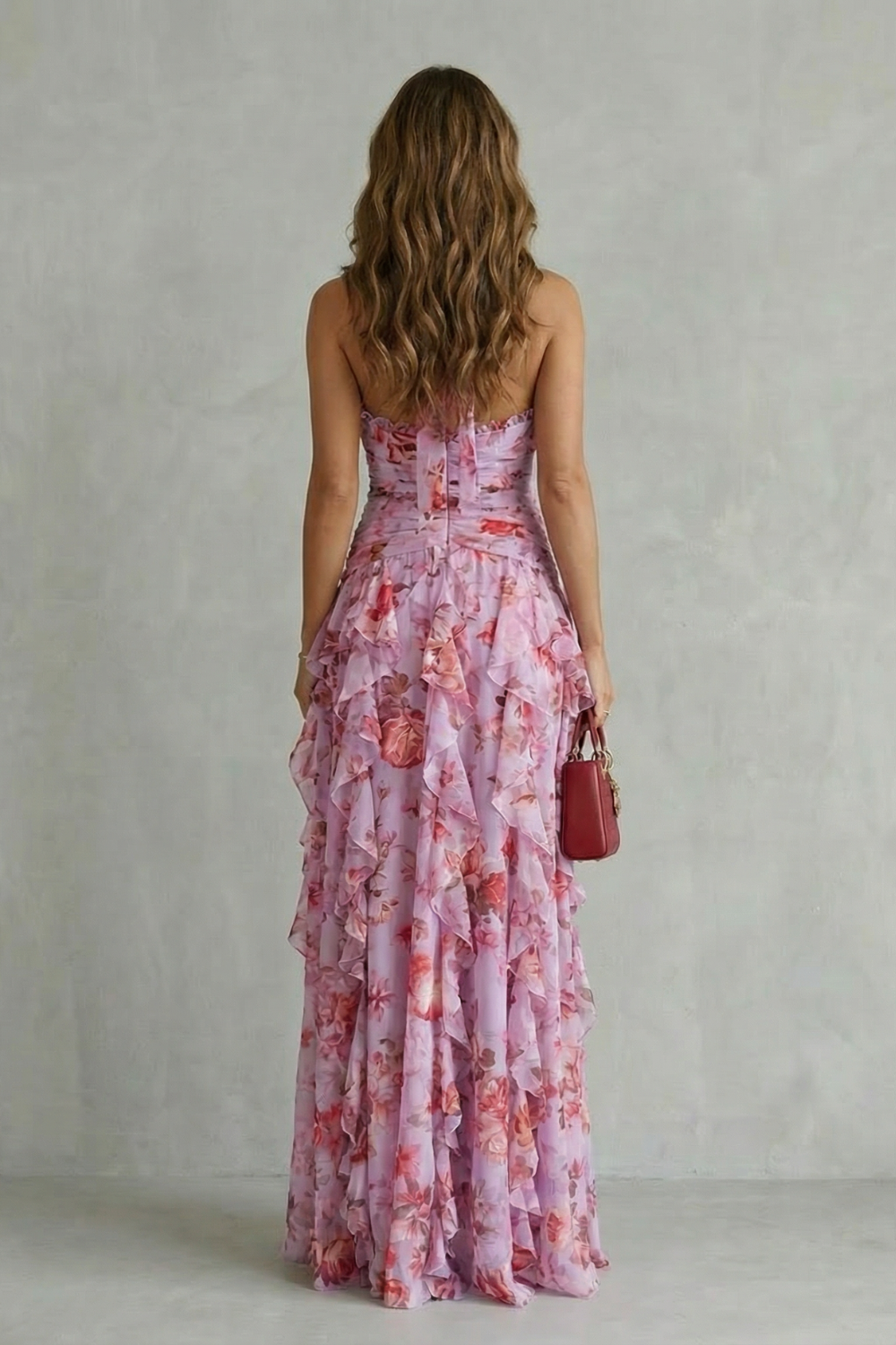 Belladina | Rose Cascade Long Dress with American Neckline