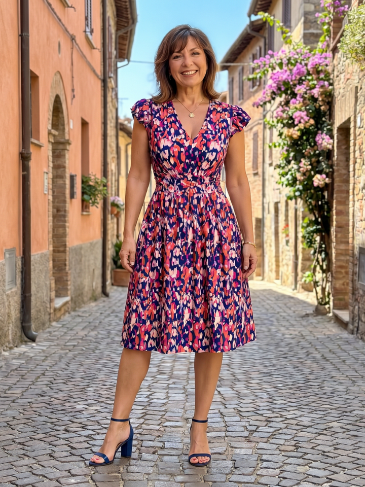 Sipola | Flutter Sleeve Printed Knee Length Dress
