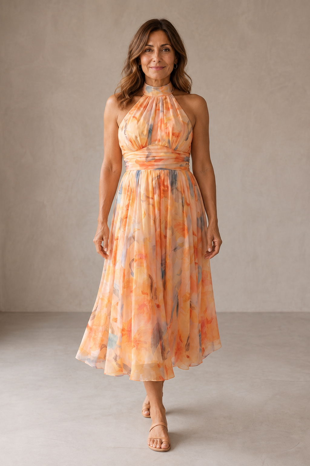 Aurora | Halter Neck Watercolour Print Dress