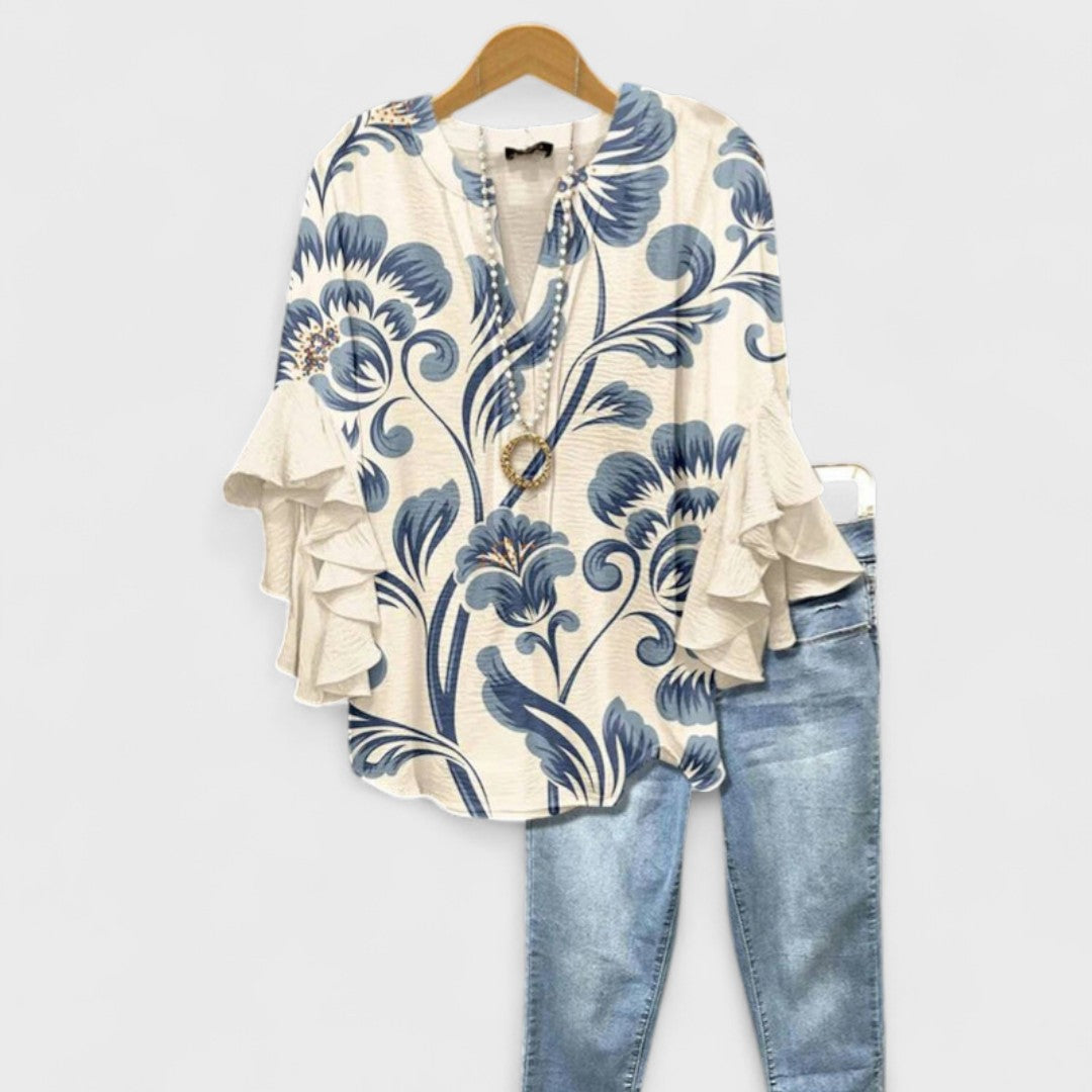 Rosamund | V-Neck Ruffle Sleeve Blouse