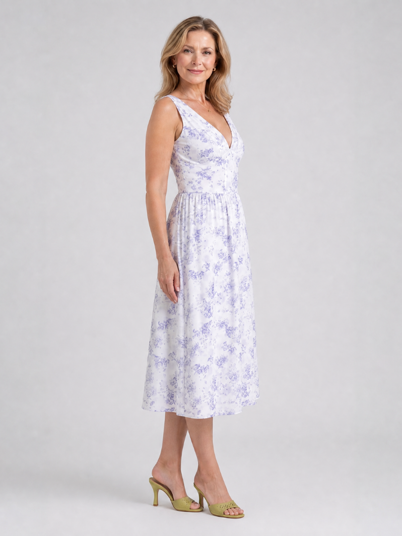 Elique | Sleeveless Floral V Neck Midi Dress