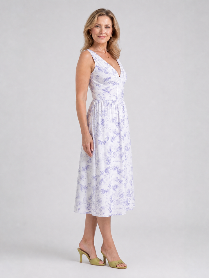 Elique | Sleeveless Floral V Neck Midi Dress