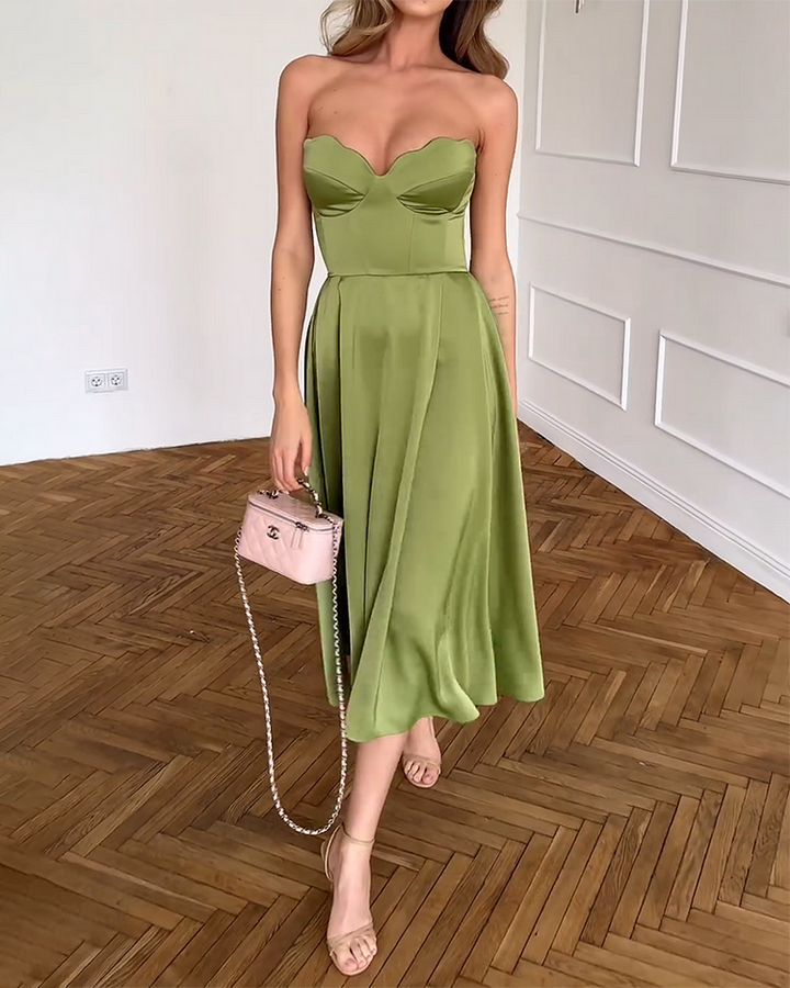 Liora | Strapless Elegant Midi Dress