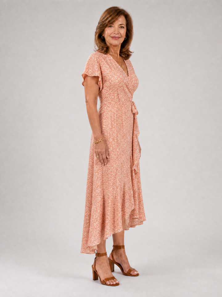 Samore | Floral Wrap Ruffle Midi Dress