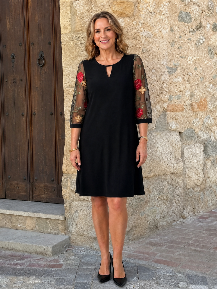 Iyora | Embroidered Mesh Sleeve Mini Dress