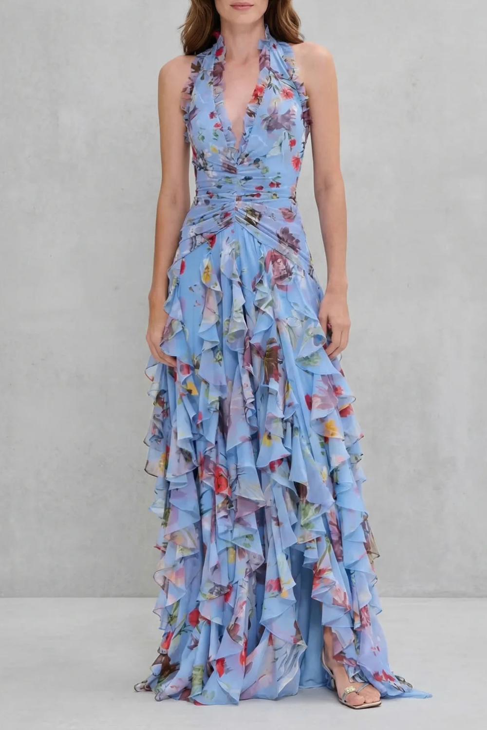 Belladina | Rose Cascade Long Dress with American Neckline