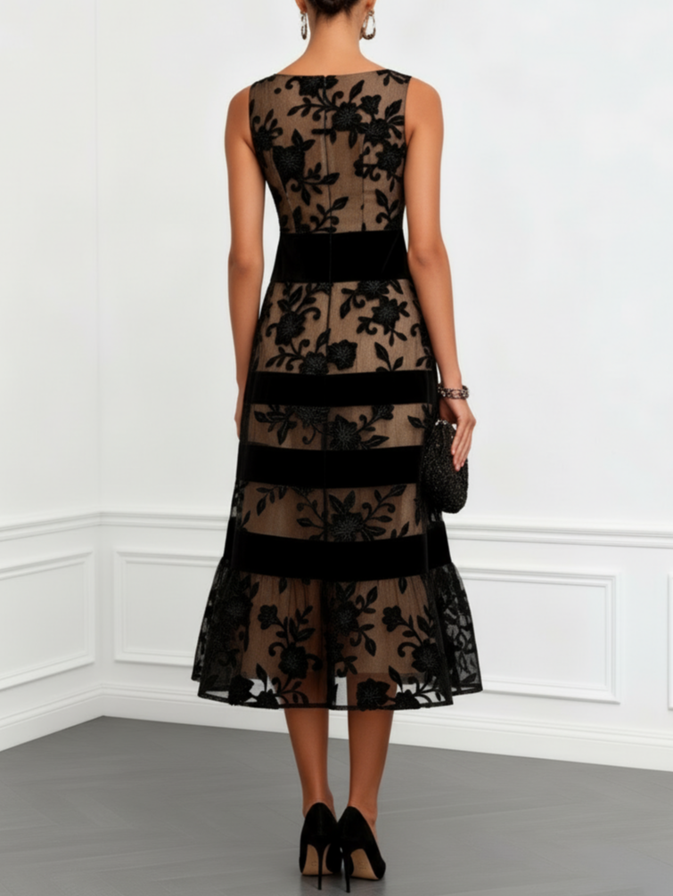 Sadie | Mesh Floral A-Line Midi Dress