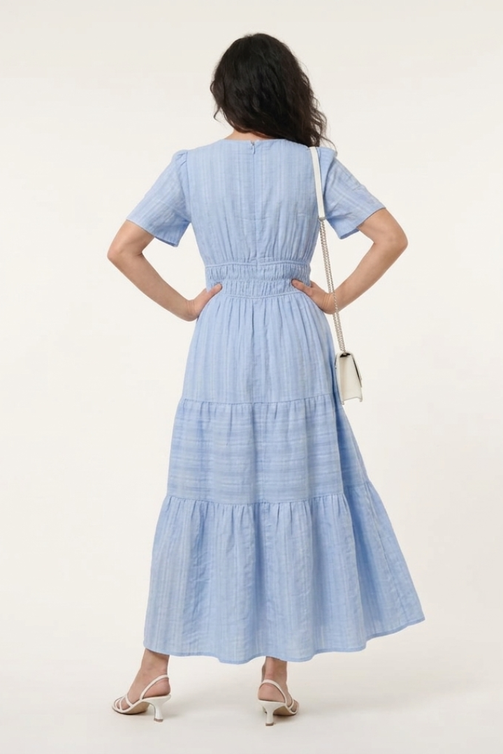 Brielle | V Neck Short Sleeve Tiered Midi Dress