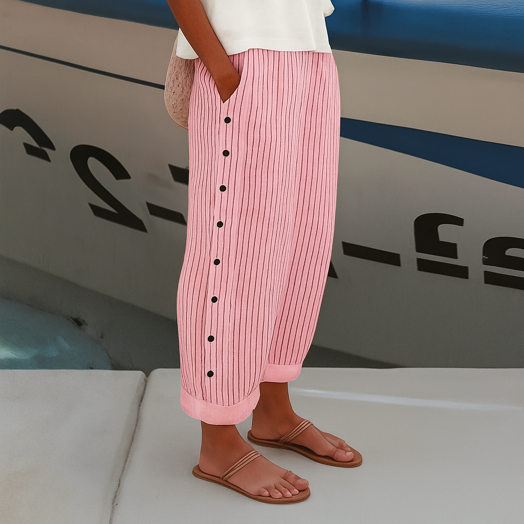 Philippa | Pinstripe Button Panel Trousers