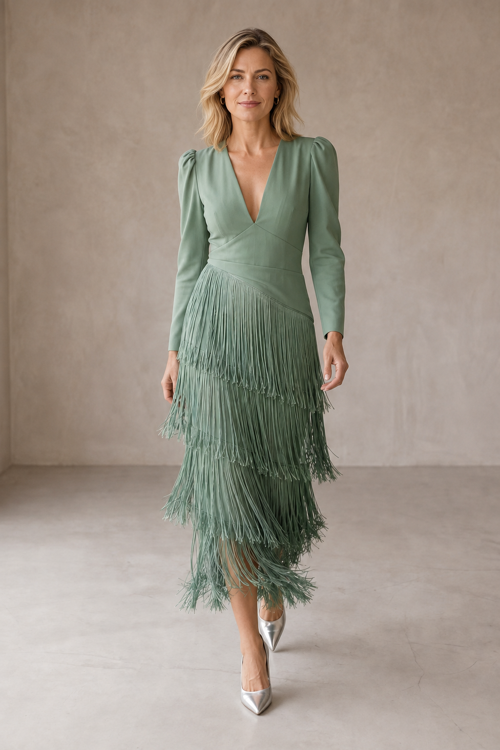 Chiara | Elegant Dress with Fringe Sleeves