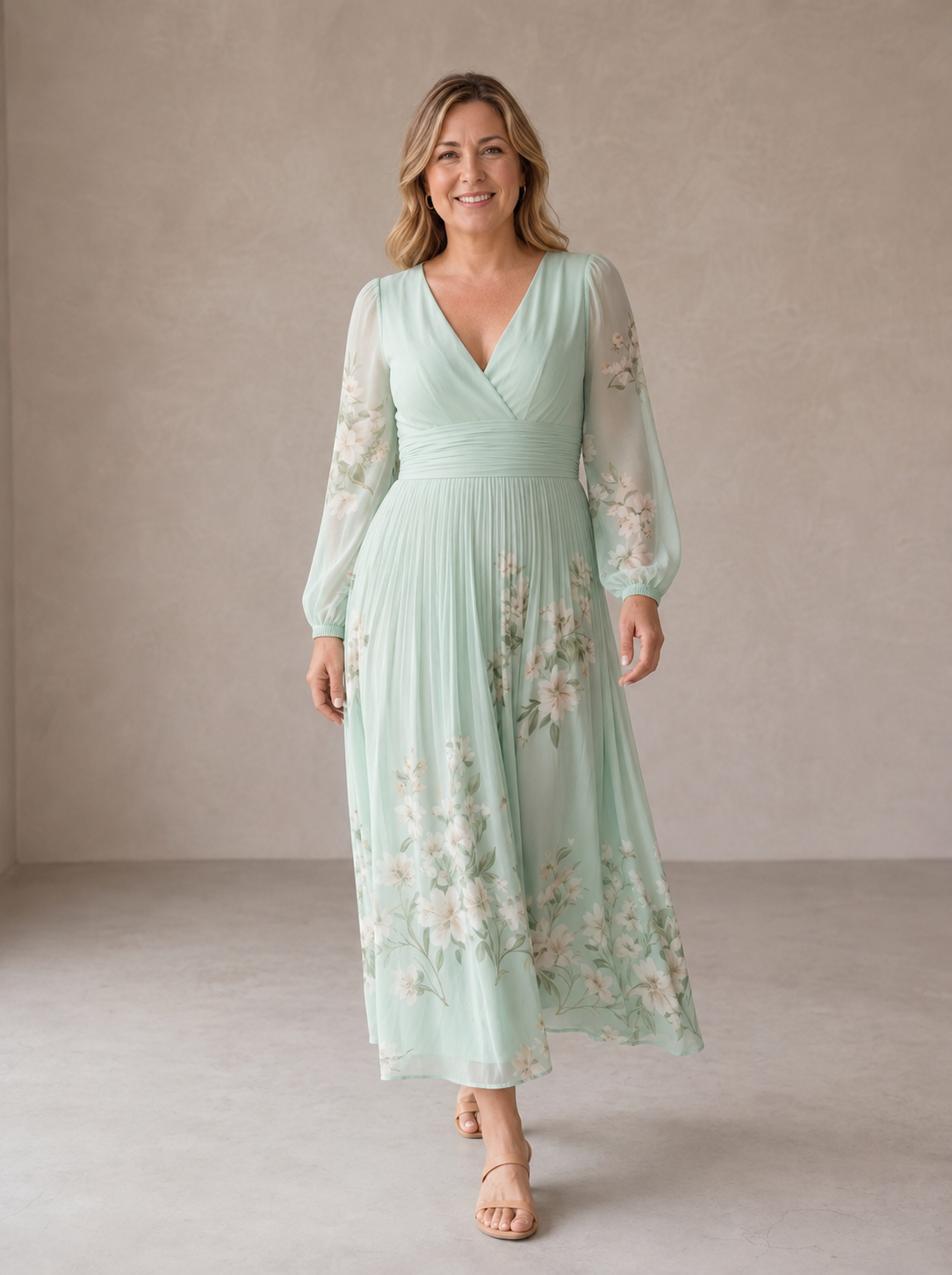 Cisella | Light Green Floral Midi Dress