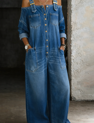Sophia | Off-Shoulder Denim Jumpsuit - Multicolor