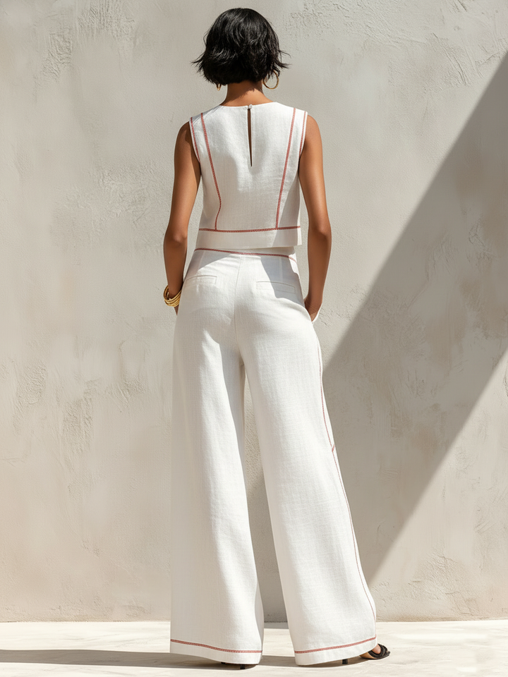 Elegant Contrast-Stitched Pants Set