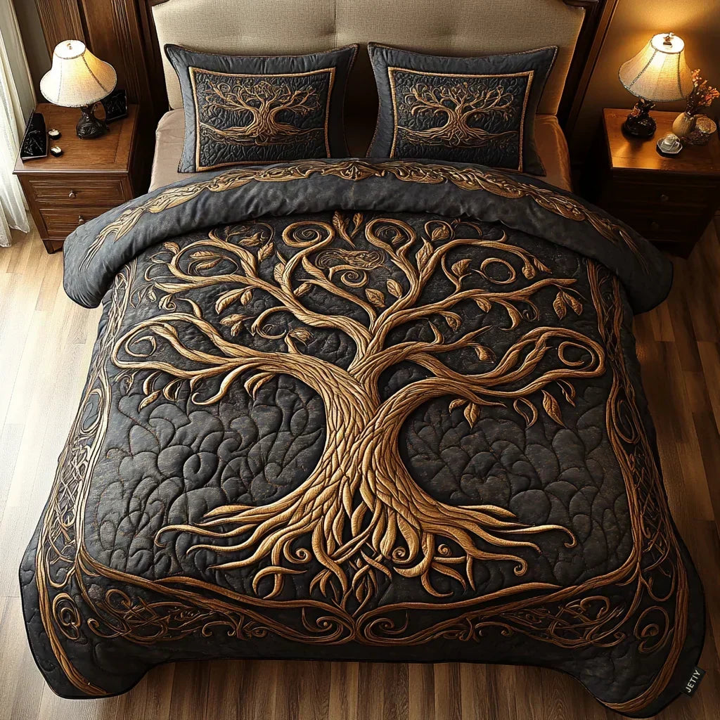 Golden Roots | 3-Piece Quilted Bedding Set