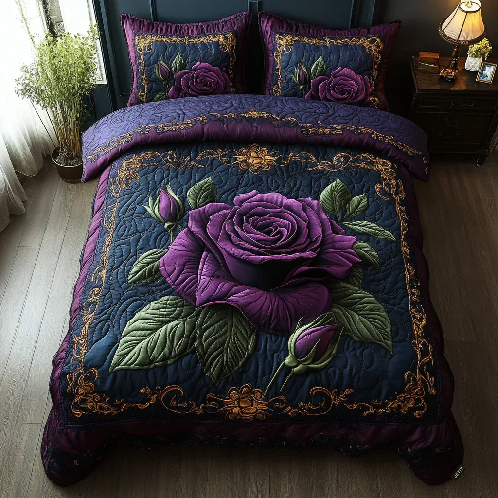 Purple Rose | 3-Piece Quilted Bedding Set