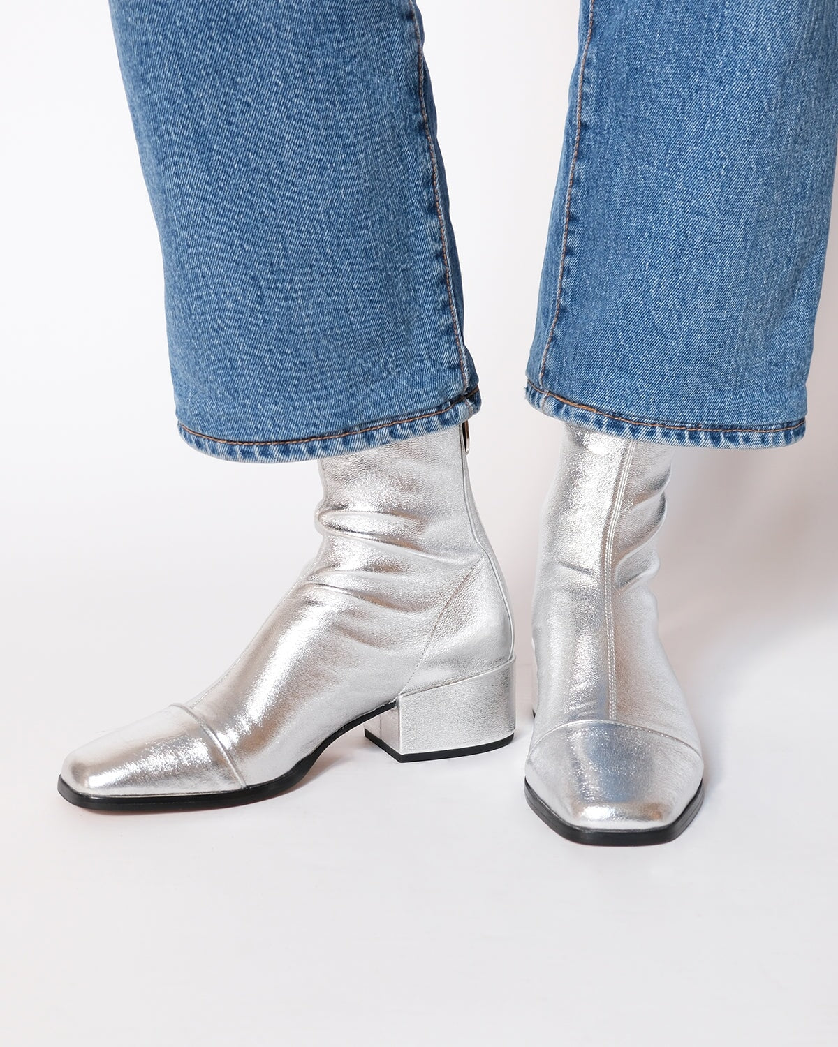 Alessia | Silver Block Heel Ankle Boots