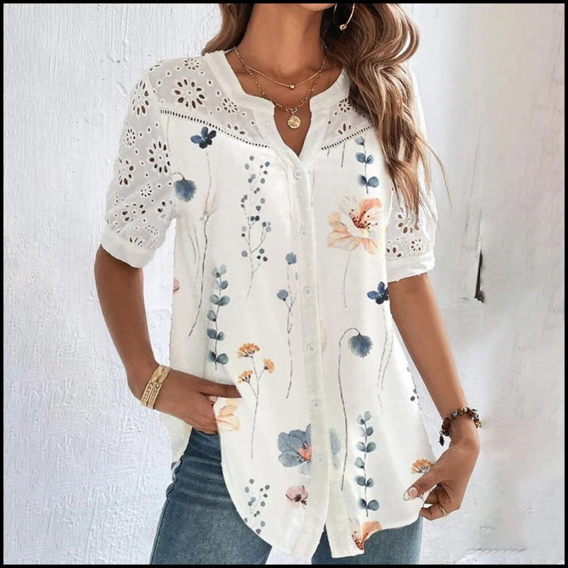 Vivian | Casual Lace Printed Blouse