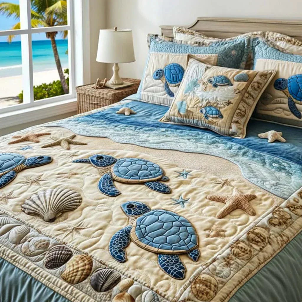 Sea Turtles | 3-Piece Quilted Bedding Set