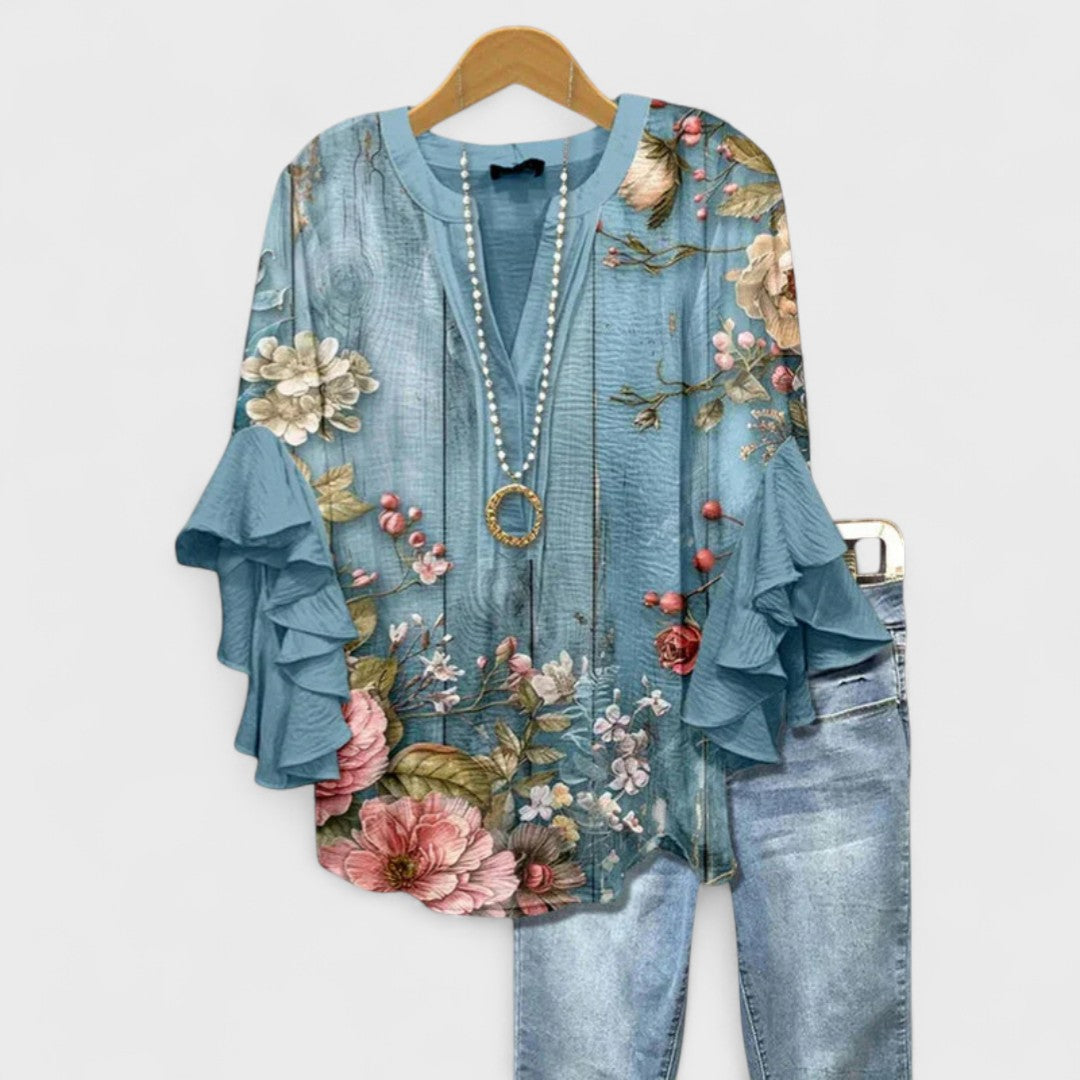 Rosamund | V-Neck Ruffle Sleeve Blouse