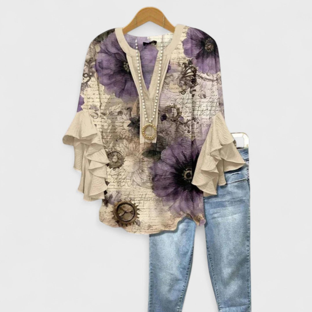 Rosamund | V-Neck Ruffle Sleeve Blouse