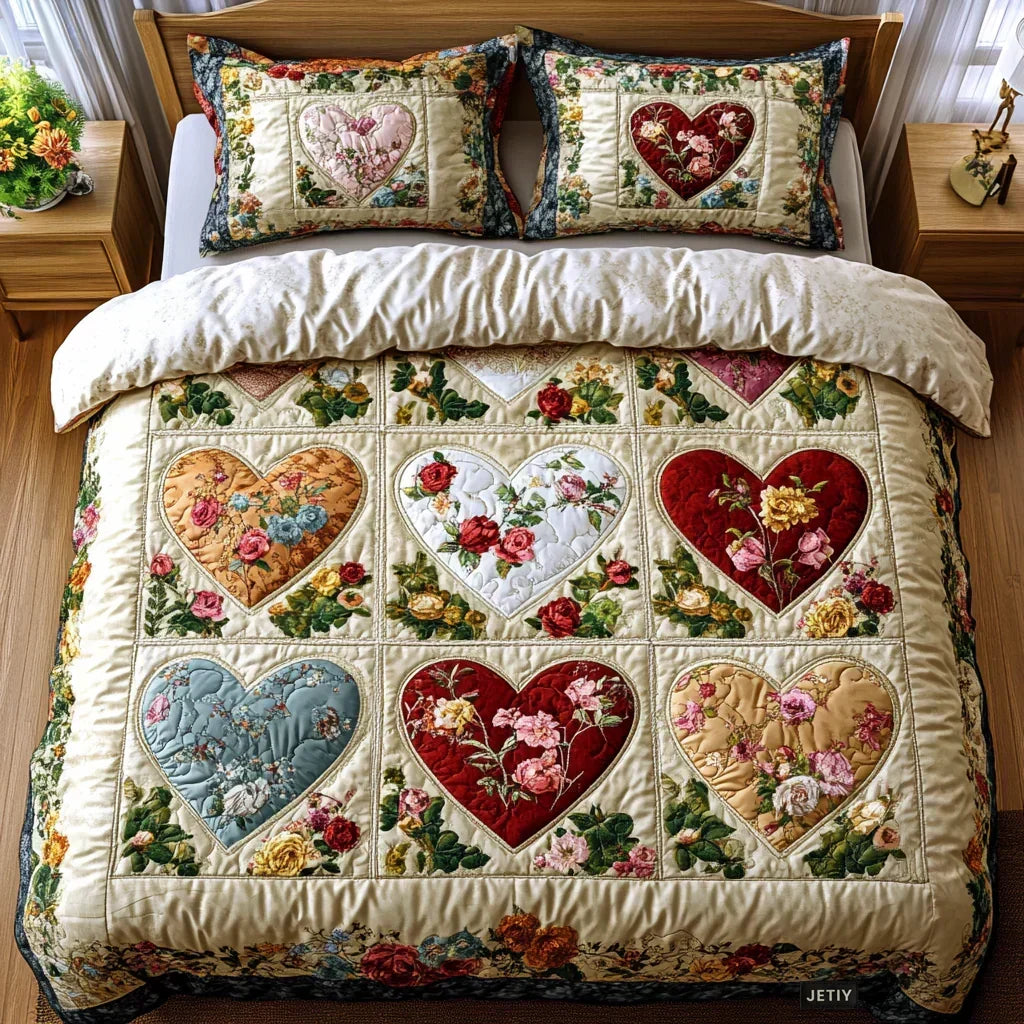 Love Hearts | 3-Piece Quilted Bedding Set
