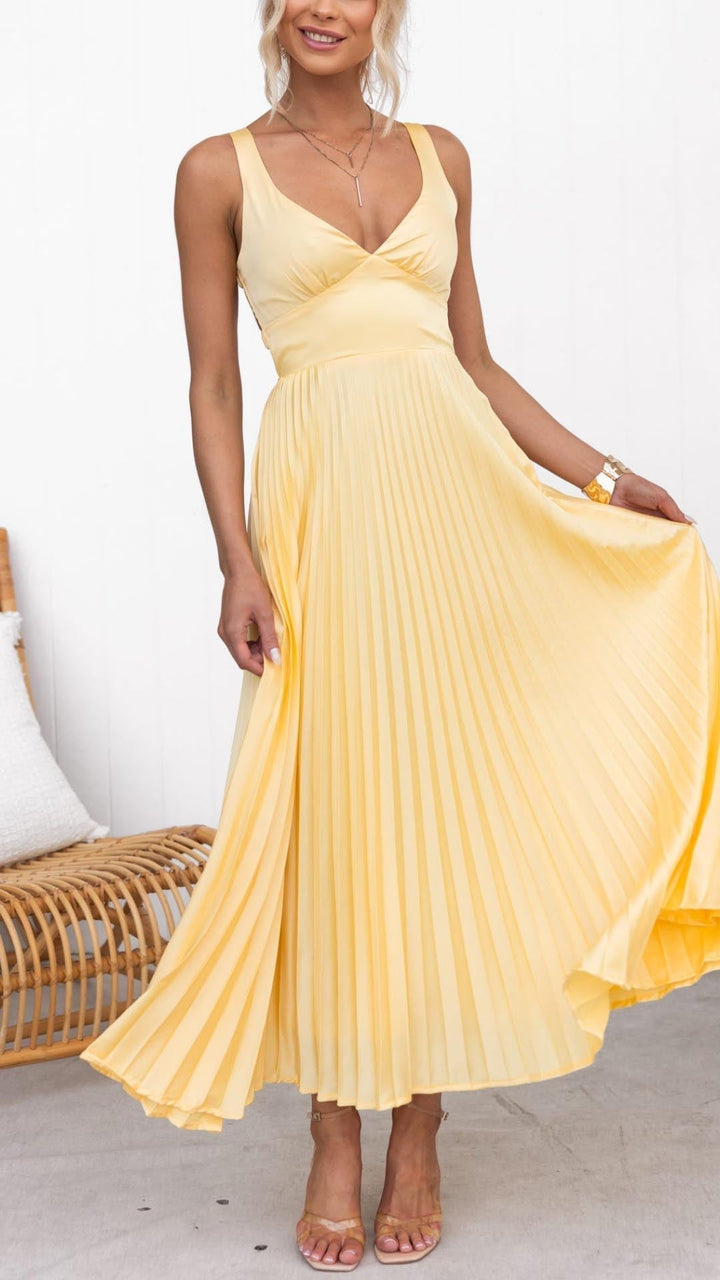 Mackenzie™ | Pleated V-Neck Maxi Dress