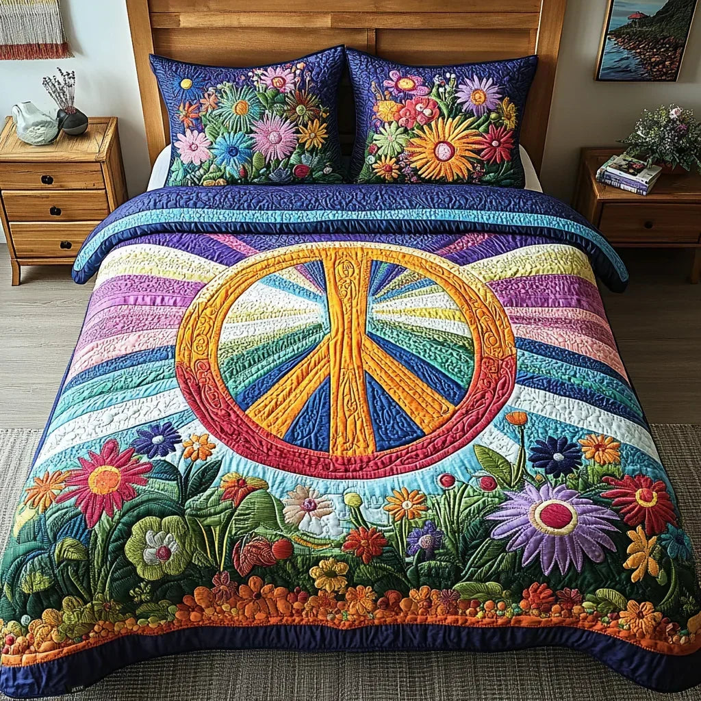 Peace & Flowers | 3-Piece Quilted Bedding Set