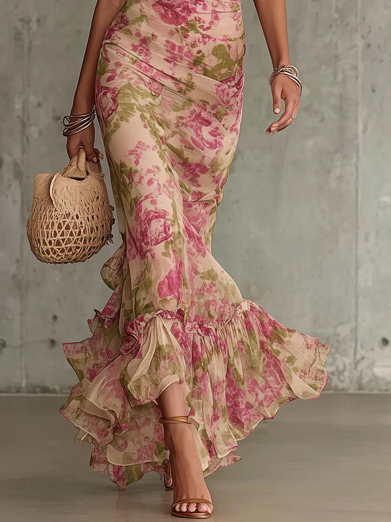 Quinn | Puff Sleeve Rose Print Maxi Dress