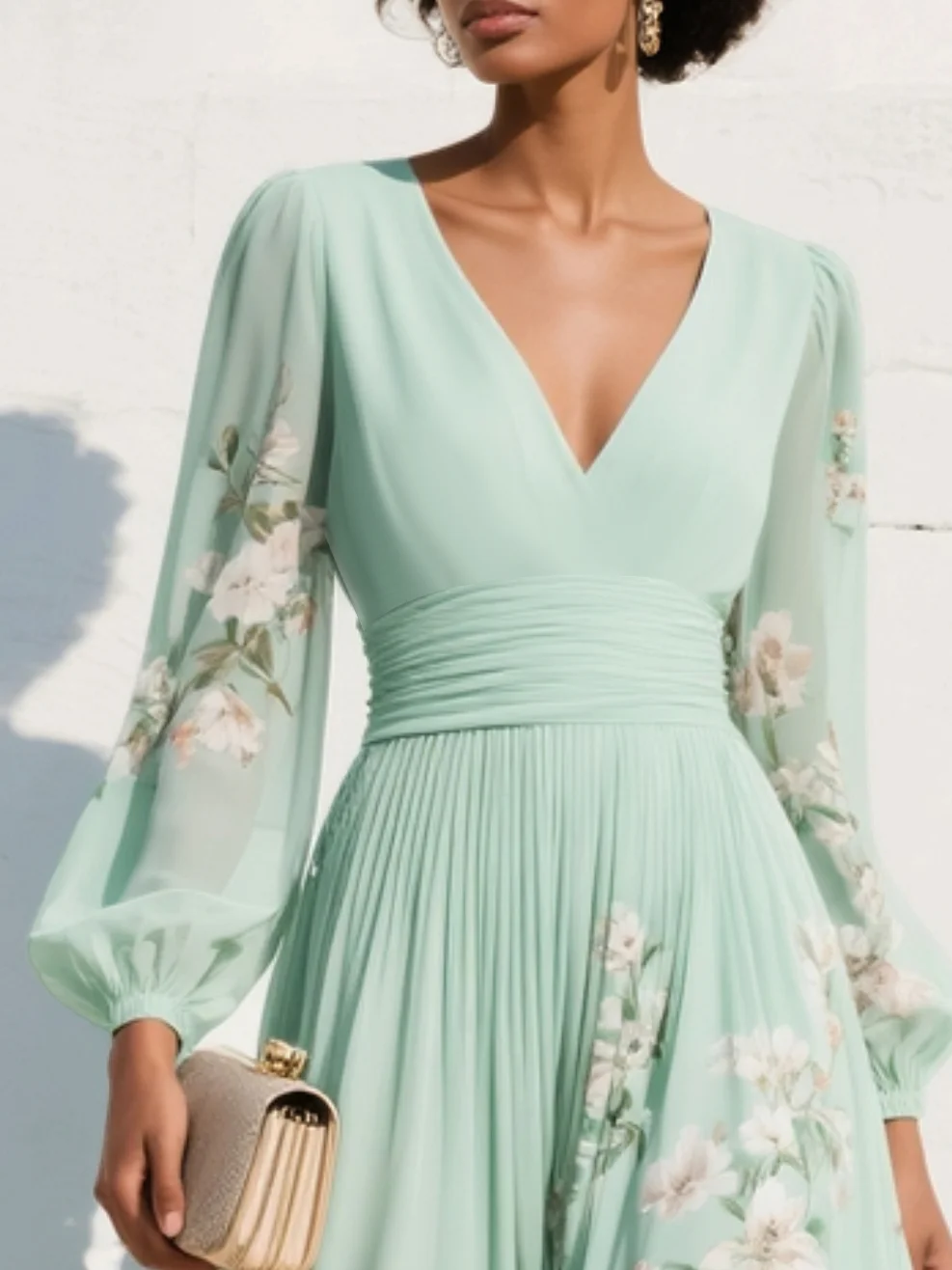 Cisella | Light Green Floral Midi Dress