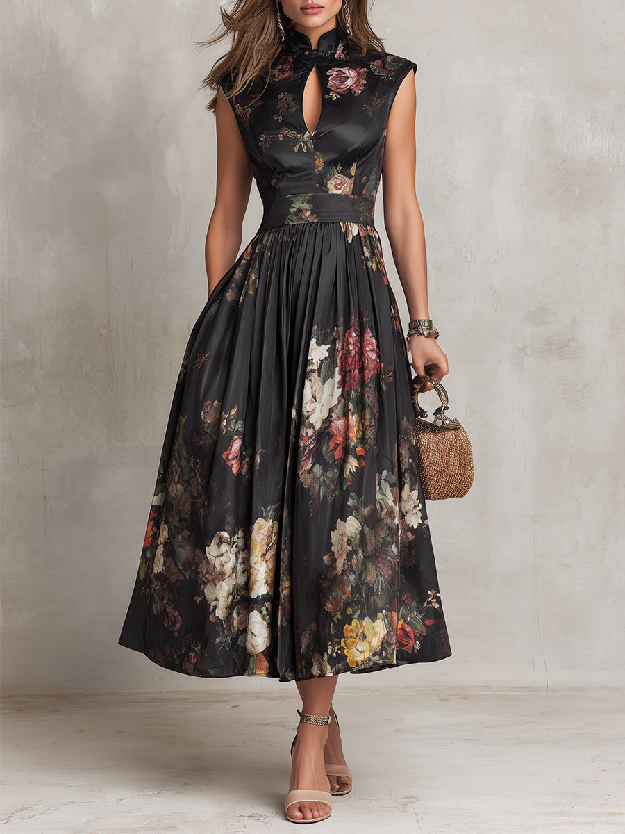 Violet | Floral High-Neck Midi Dress