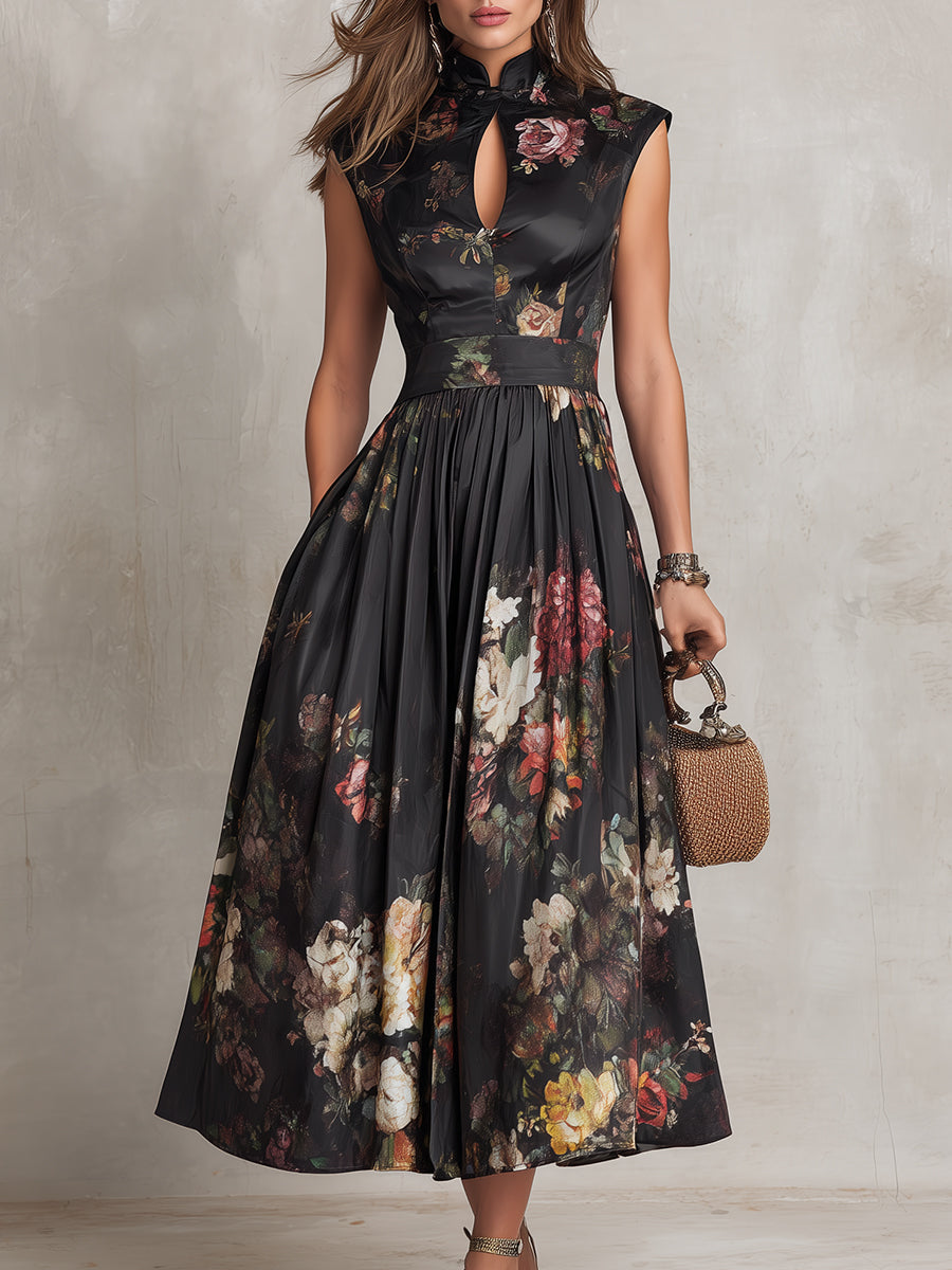 Violet | Floral High-Neck Midi Dress