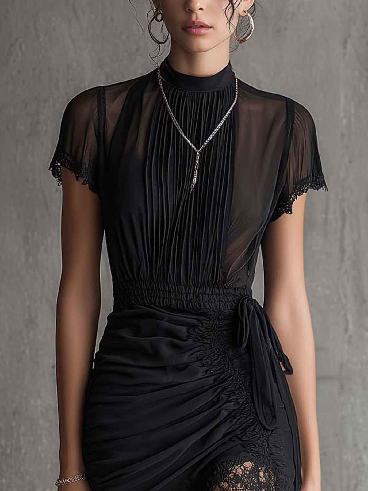 Selene | Sheer Lace Detail Mini Dress