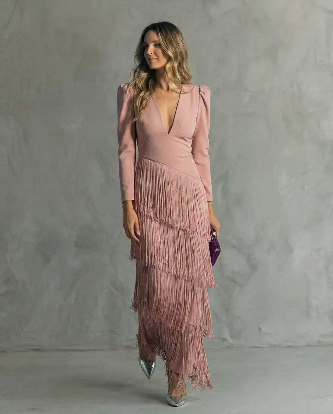 Chiara | Elegant Dress with Fringe Sleeves
