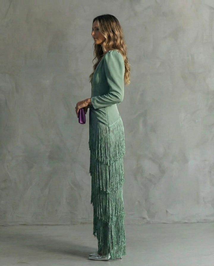 Chiara | Elegant Dress with Fringe Sleeves