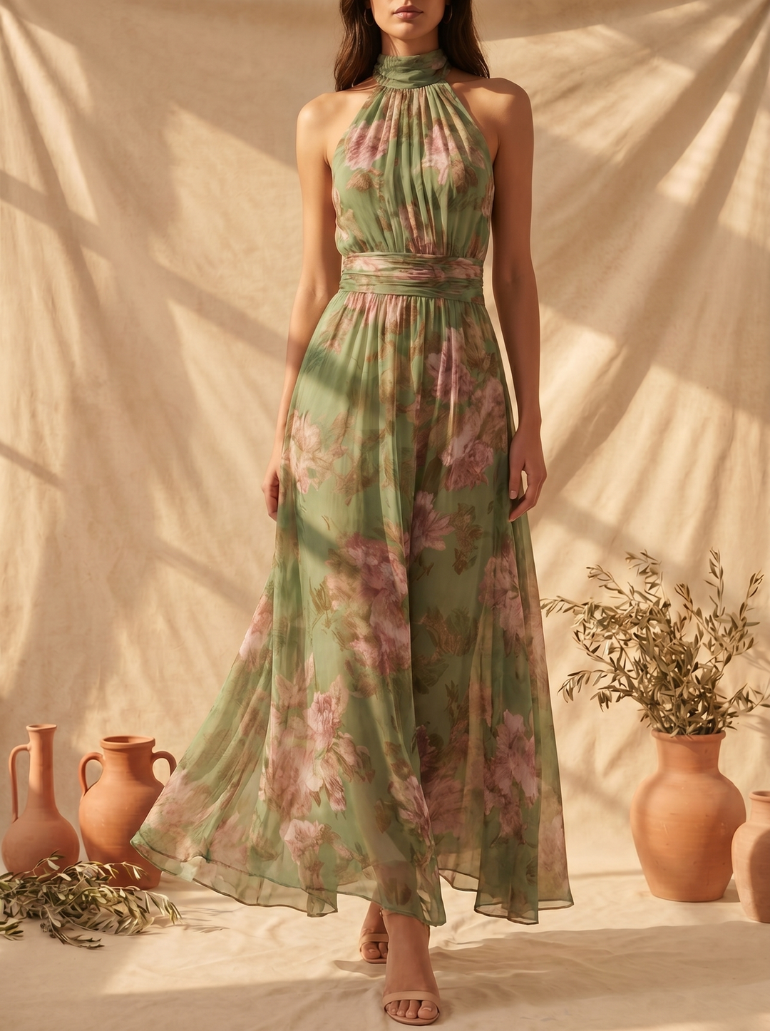 Livia | Floral Halter Maxi Dress