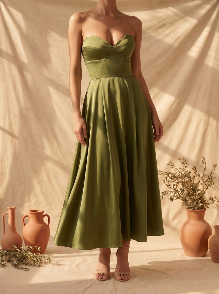 Liora | Strapless Elegant Midi Dress