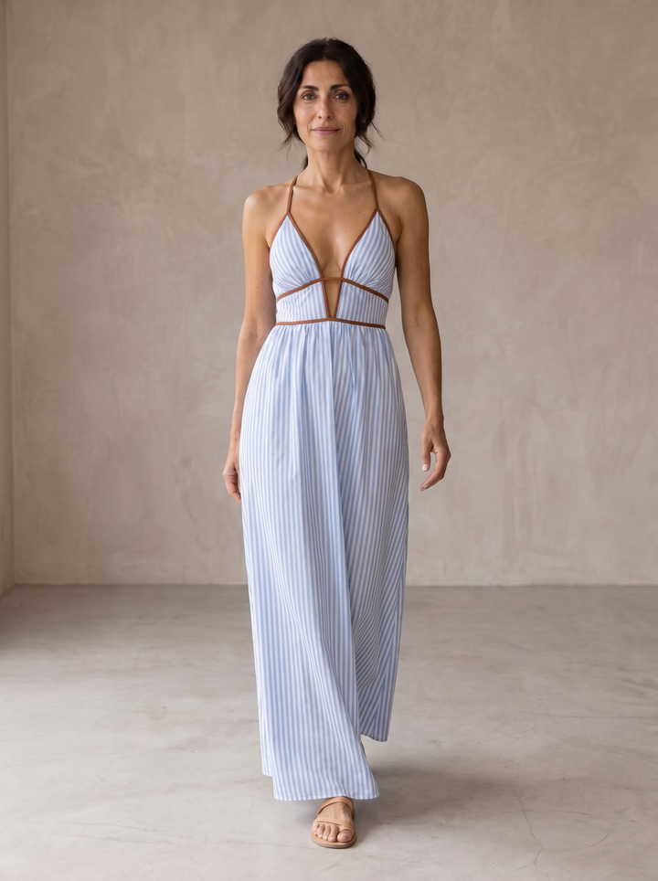 Laurina | Long Striped Dress with Cut-Out Neckline