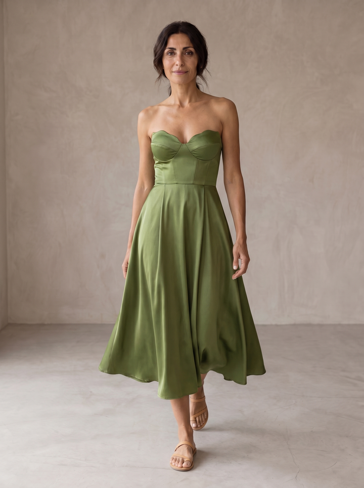 Liora | Strapless Elegant Midi Dress