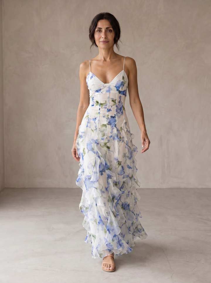 Uri | Floral Midi Dress with Ruching