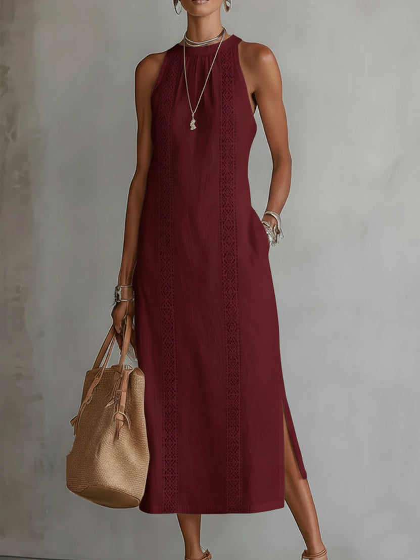 Teresa | Linen Midi Dress with Mandarin Collar