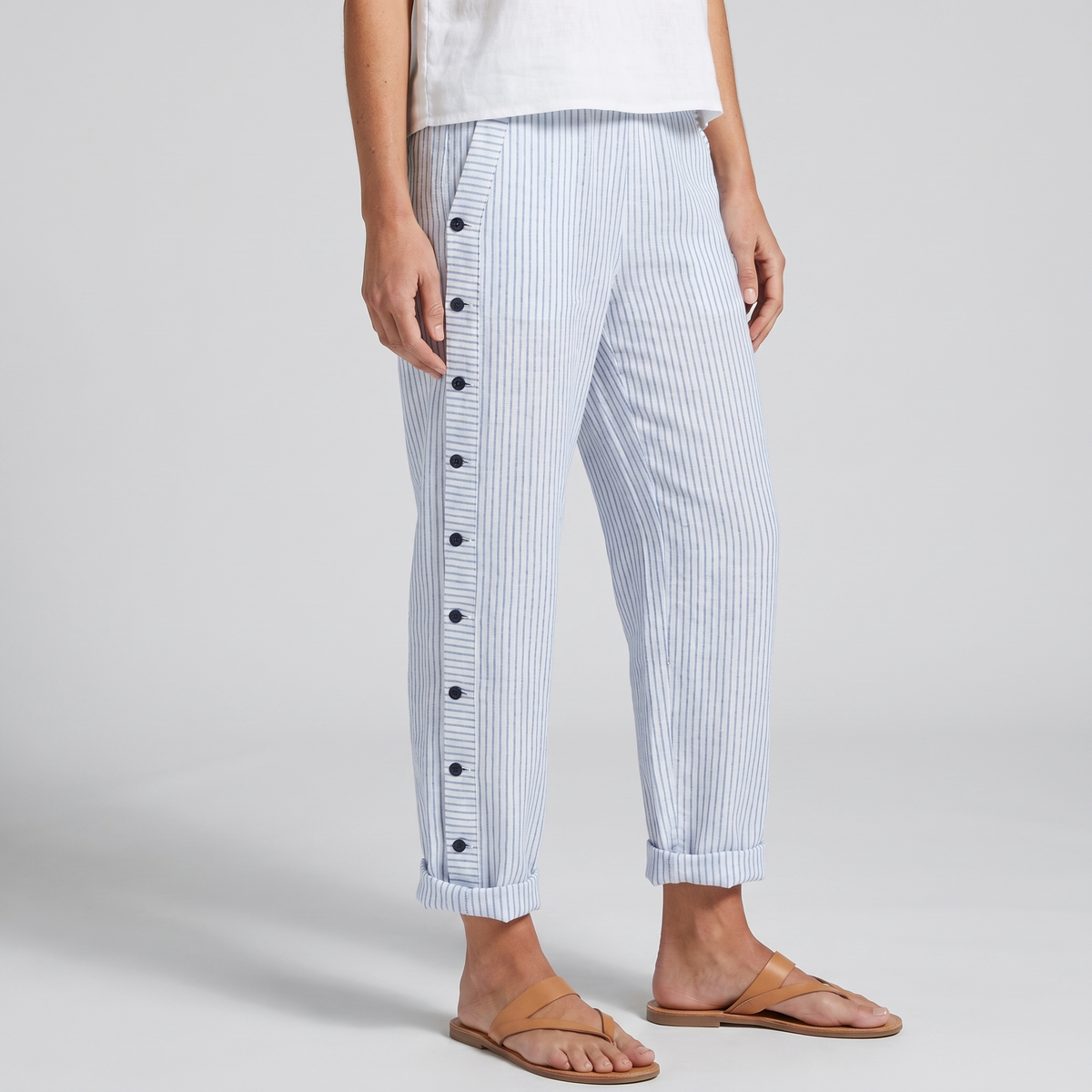 Philippa | Pinstripe Button Panel Trousers