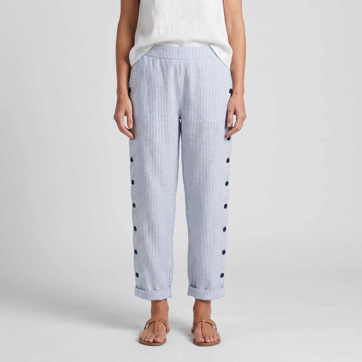 Philippa | Pinstripe Button Panel Trousers